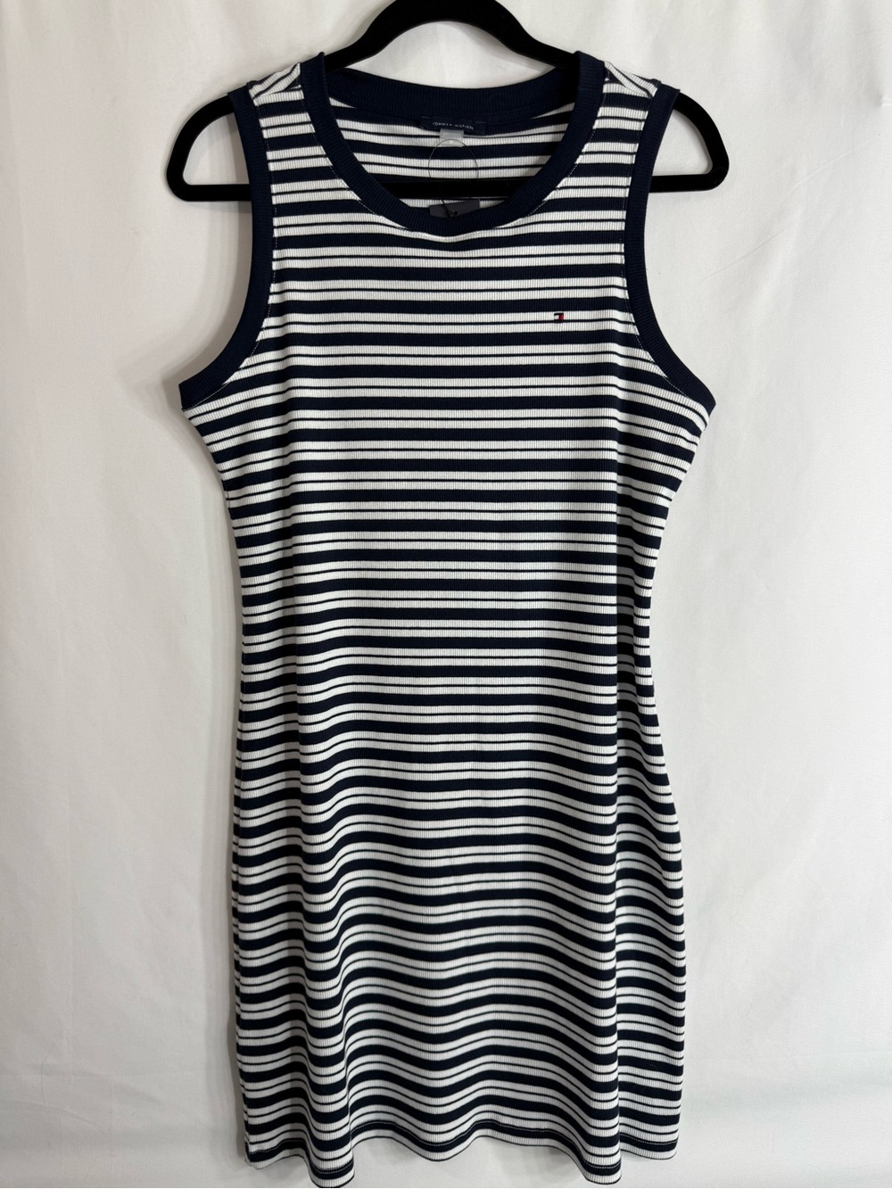 NWT Tommy Hilfiger Ribbed Striped Tank Dress Navy White Stripe Sleeveless, Med